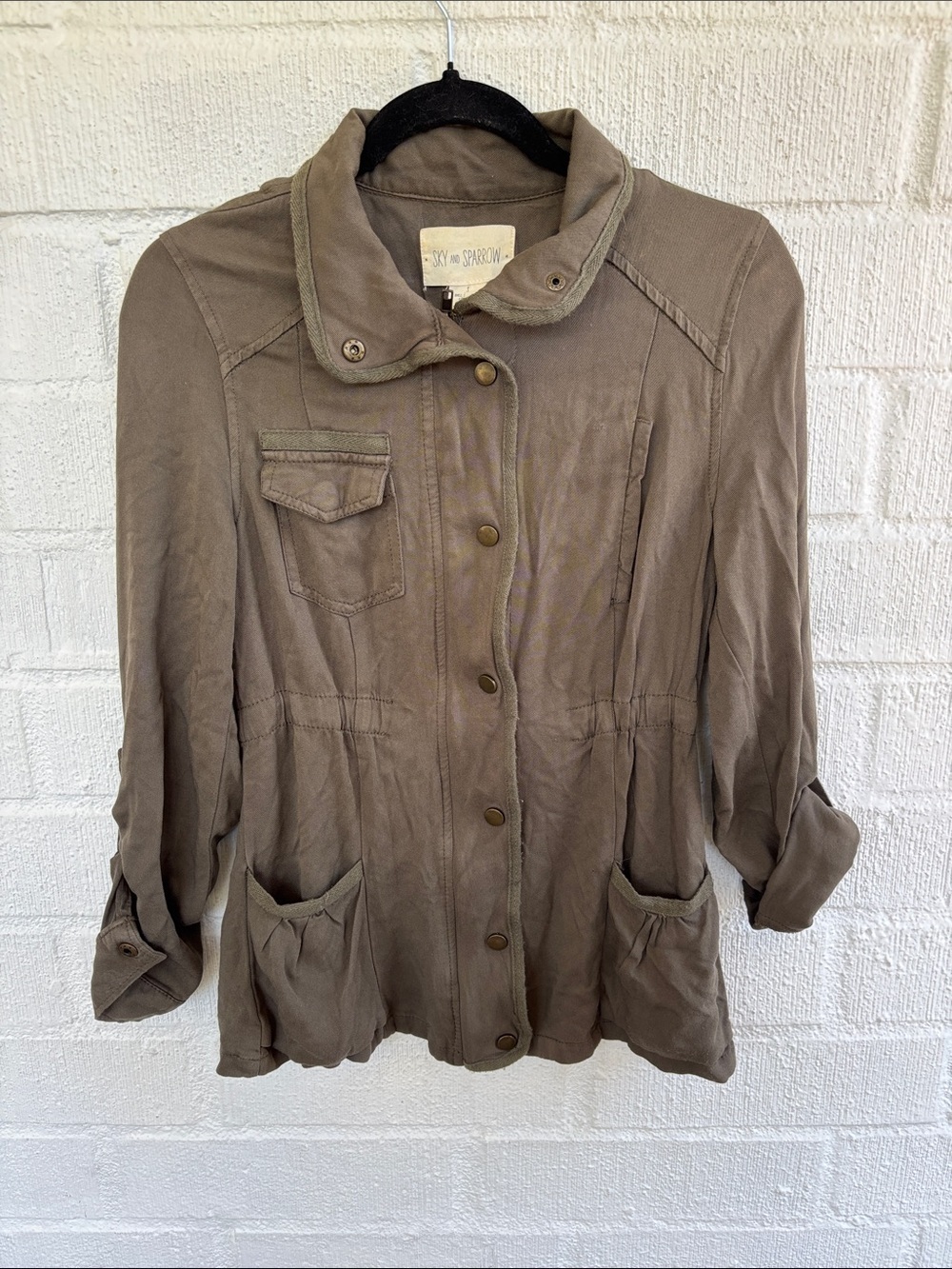 Sky and Sparrow Utility Green Zip Up Cotton Jacket sz S